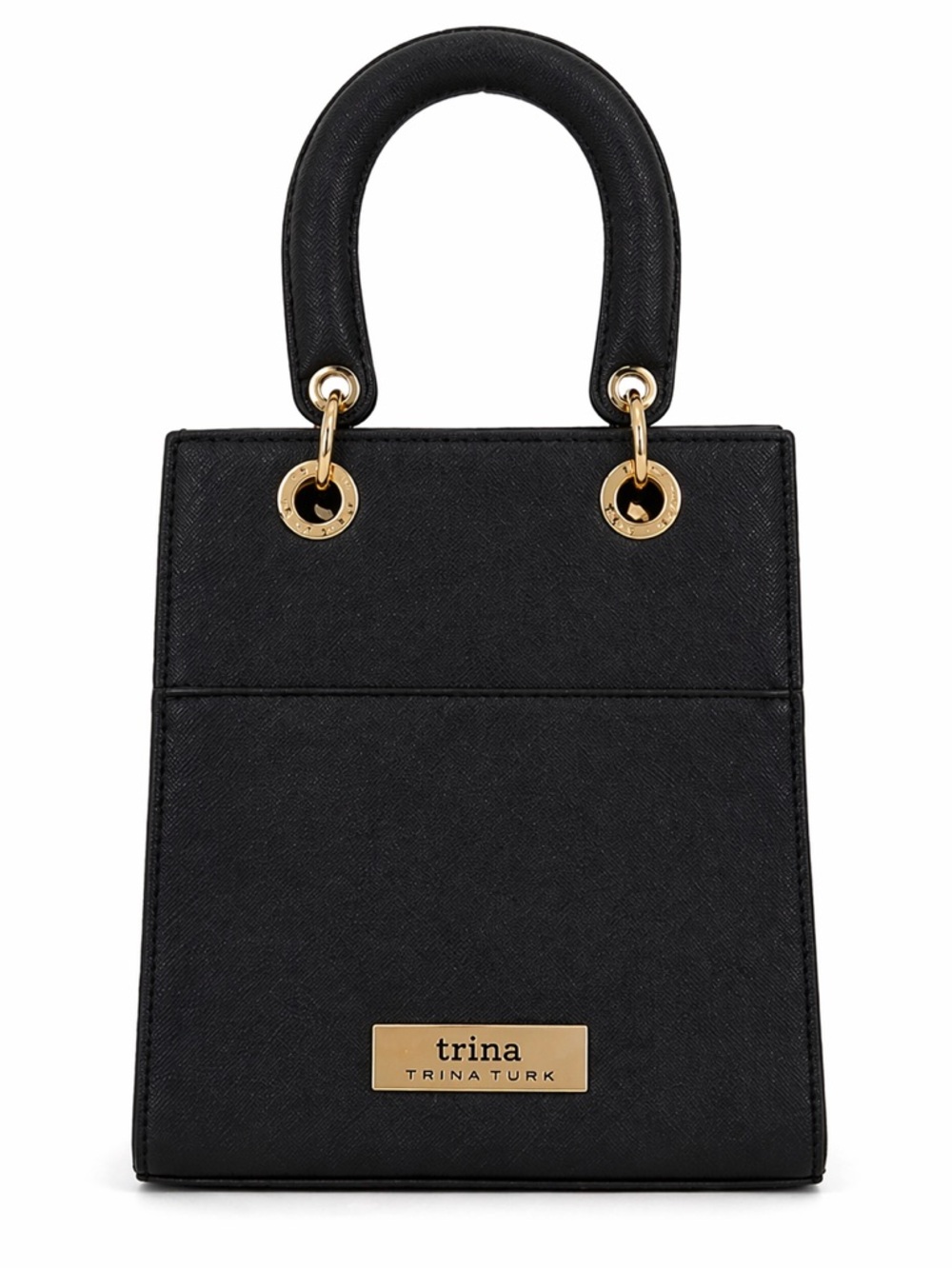 Trina Turk Black Top-Handle Satchel with Gold Hardware
